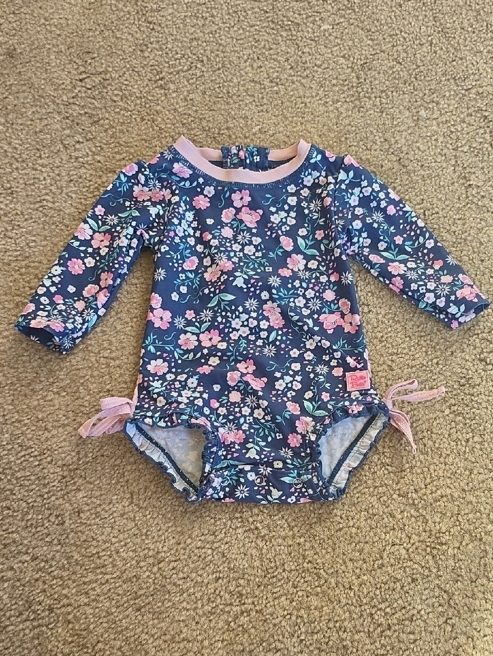 Ruffle Butts Long Sleeve One Piece Swimsuit 3-6m Blue Pink Floral